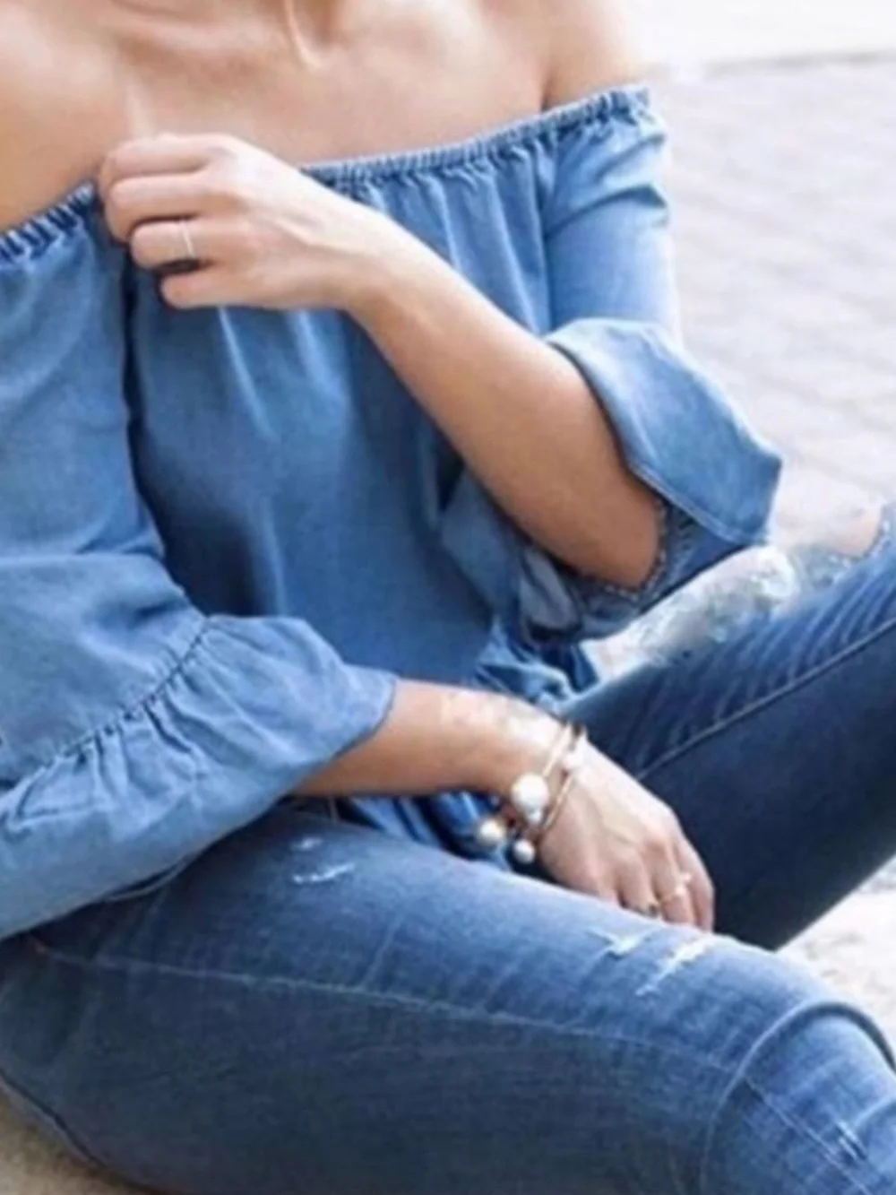 ZARA Premium Denim Collection Lightweight Blue Ruffle Hem Top 100% Lyocell - Picture 8 of 8